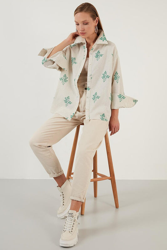 Floral Patterned Cotton Oversize Shirt 6234706