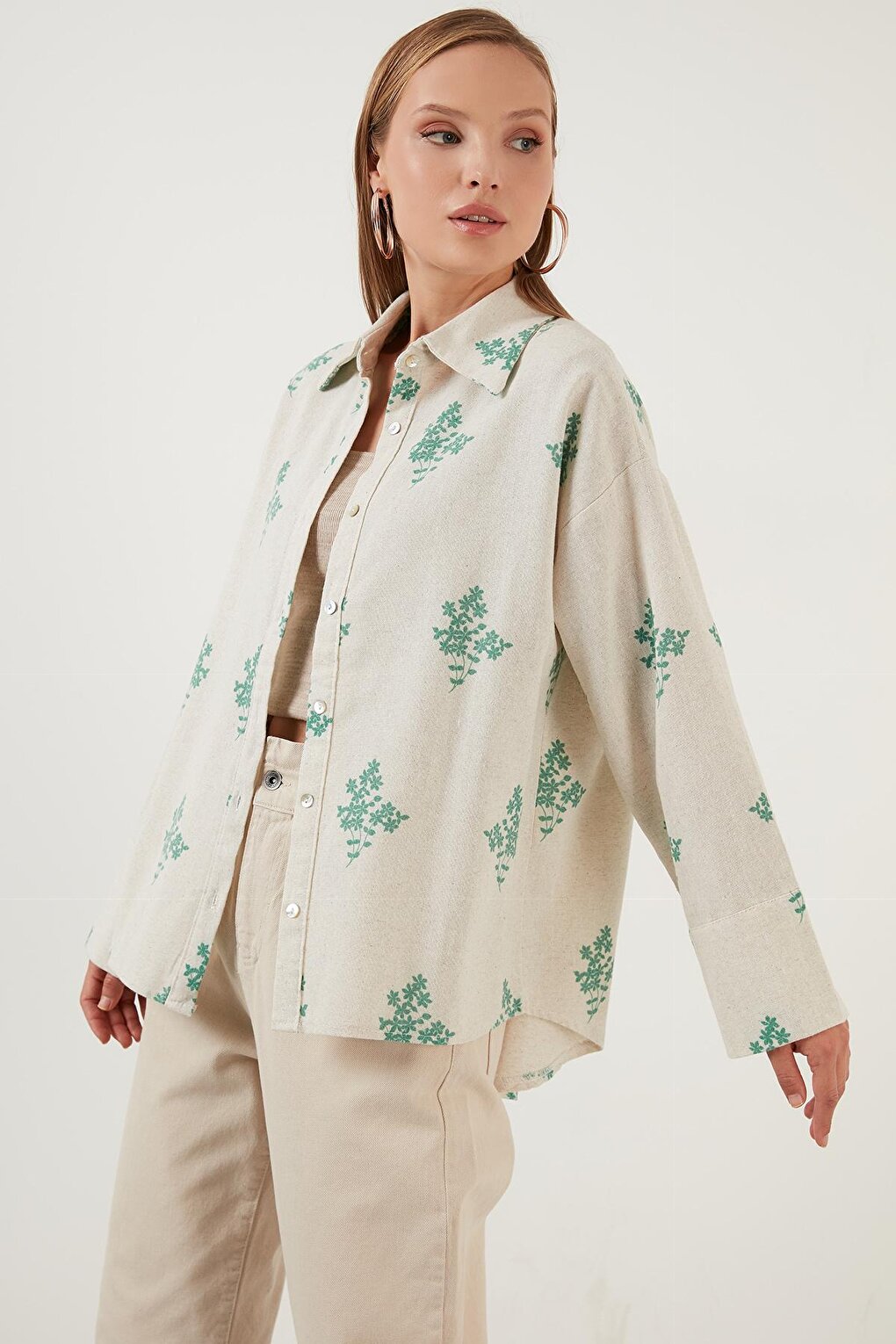 Floral Patterned Cotton Oversize Shirt 6234706