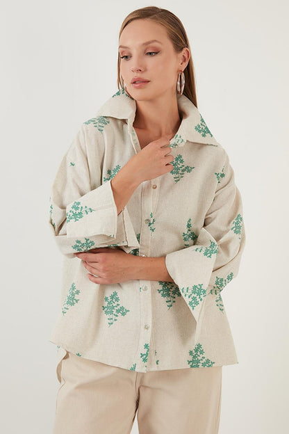 Floral Patterned Cotton Oversize Shirt 6234706