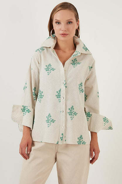 Floral Patterned Cotton Oversize Shirt 6234706