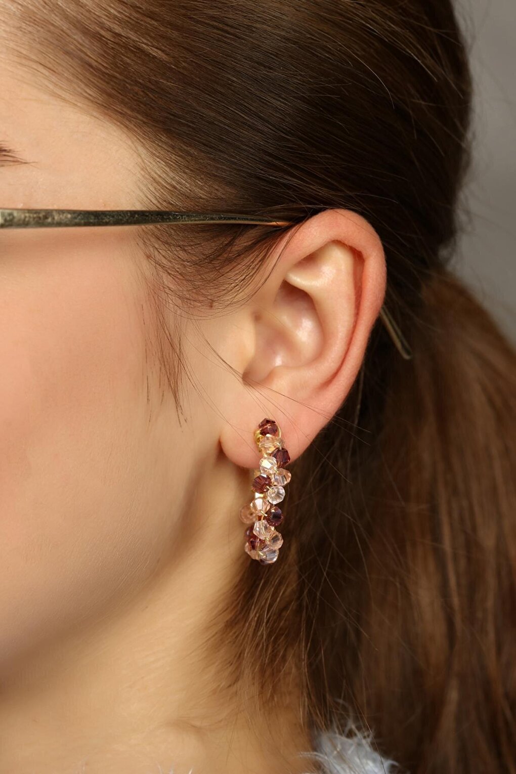 Champagne and Brown Color 2-Piece Crystal Earrings