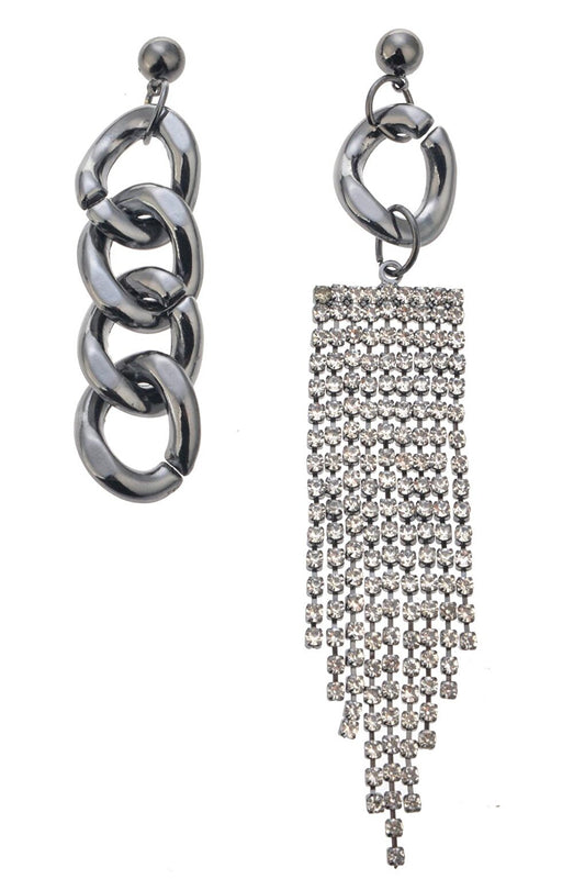 Stone Chain Asymmetrical Earrings