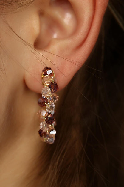 Champagne and Brown Color 2-Piece Crystal Earrings