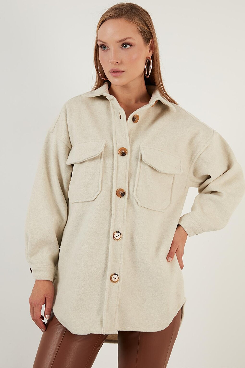 Oversize Winter Shirt Jacket with Pockets 42190456