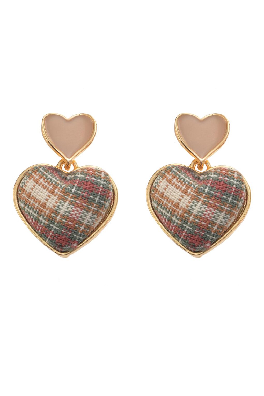 Cream Plaid Heart Earrings