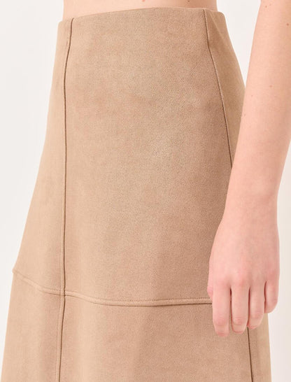 Dark Beige Normal Waist Knitted Suede Midi Skirt