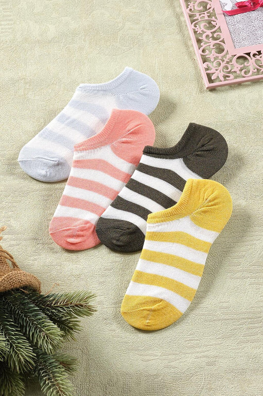 4 Pairs Women's Striped Short Socks | Extra Soft Unisex Cotton Booties Socks