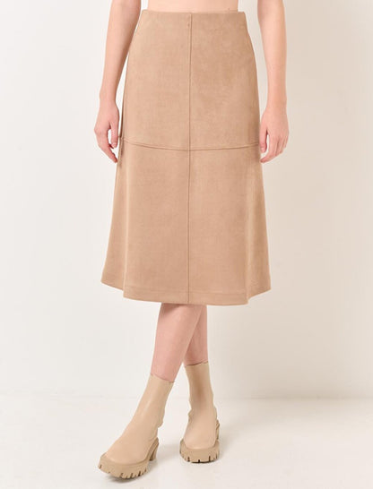 Dark Beige Normal Waist Knitted Suede Midi Skirt