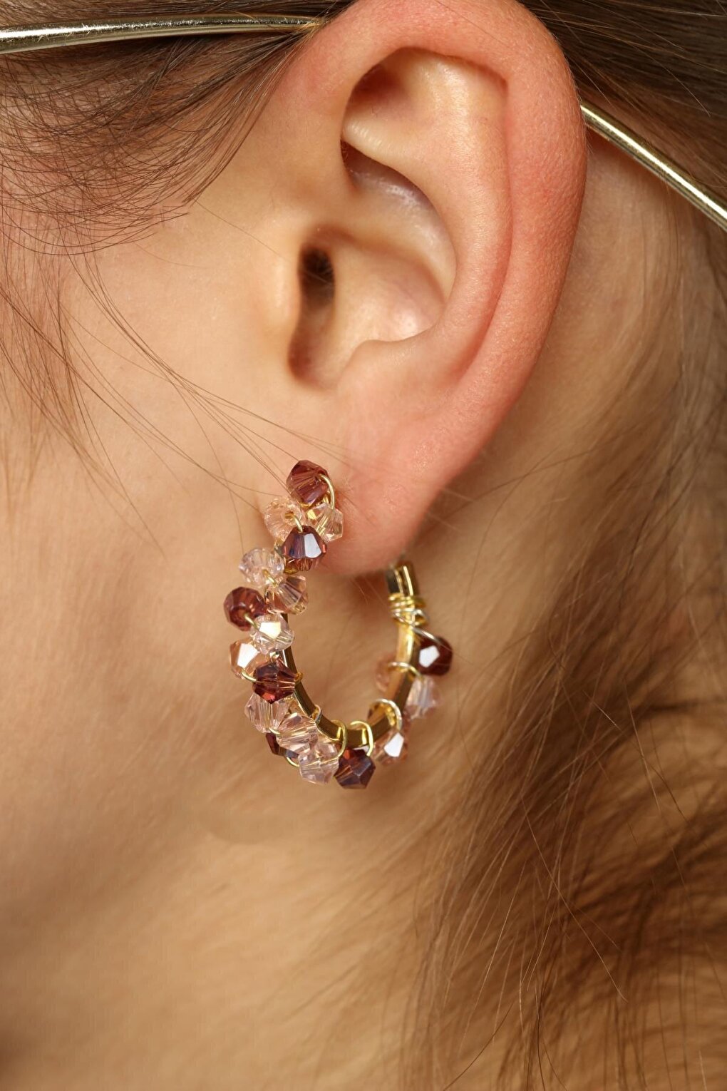 Champagne and Brown Color 2-Piece Crystal Earrings