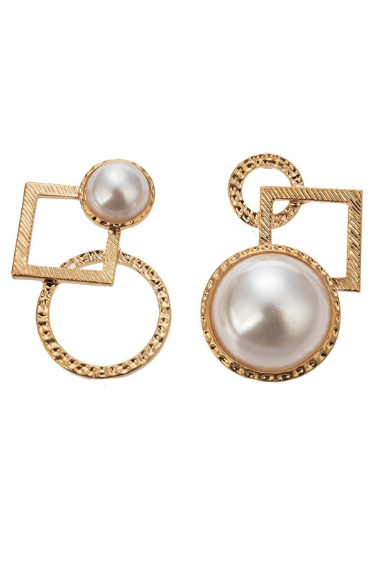 Asymmetrical Geometric Earrings with Pearls