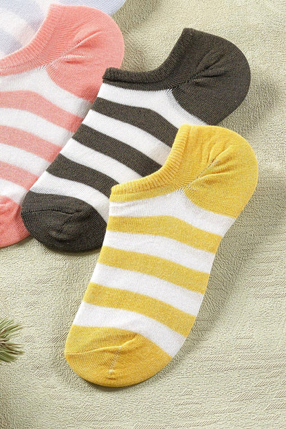 4 Pairs Women's Striped Short Socks | Extra Soft Unisex Cotton Booties Socks