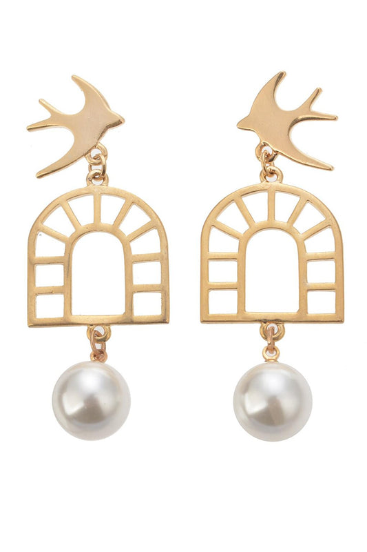 Bird and Cage Pearl Earrings