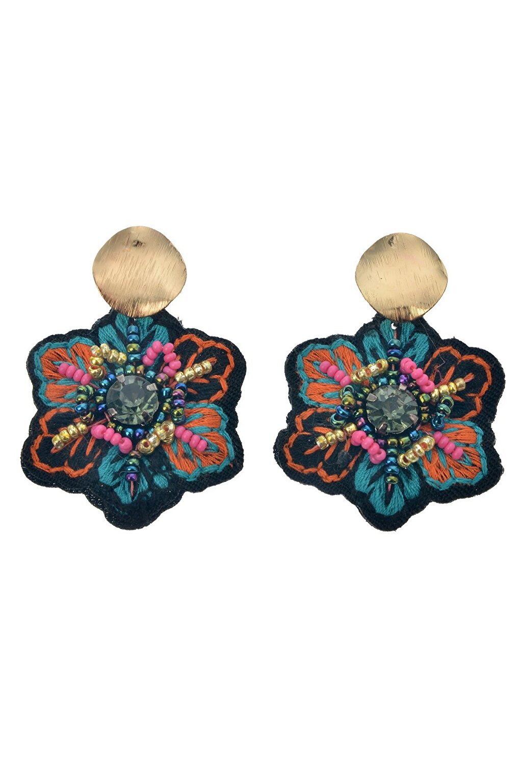 Bead Embroidered Flower Earrings