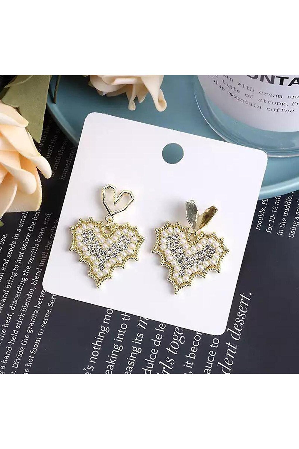 Pearl and Crystal Heart Earrings