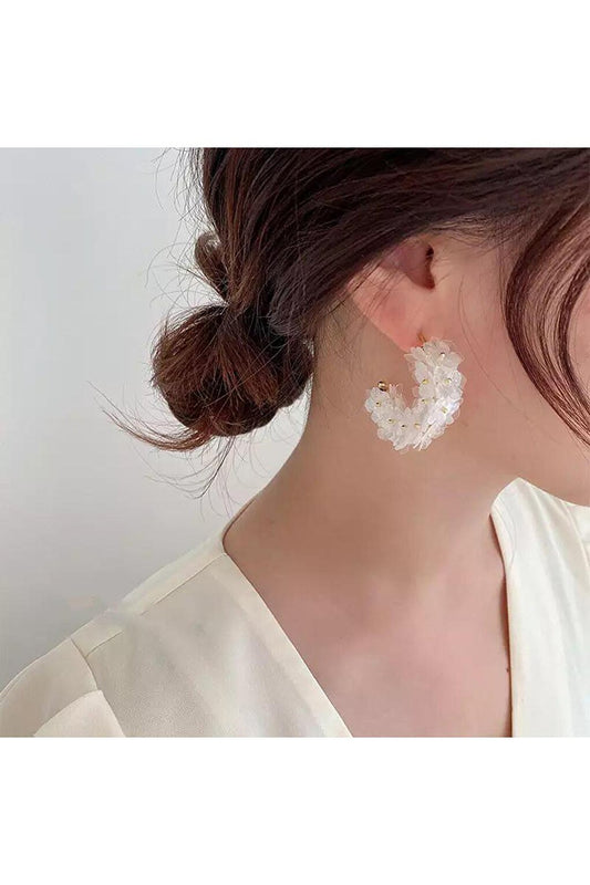 Flower Embroidered Hoop Earrings