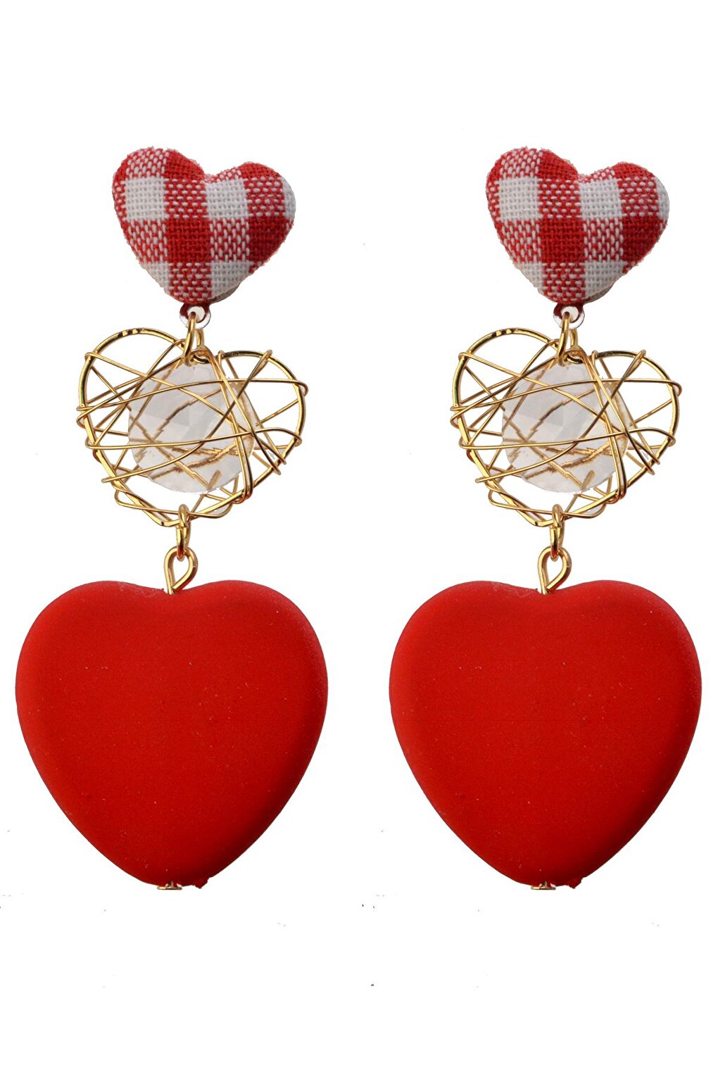 Red Triple Hearts Earring