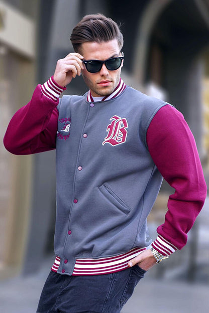 Smoked Front Embroidered Men's College Jacket 6036