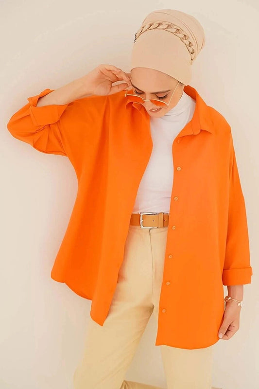 Women's Hijab Orange Wide Fit Long Basic Shirt HZL24W-BD139001