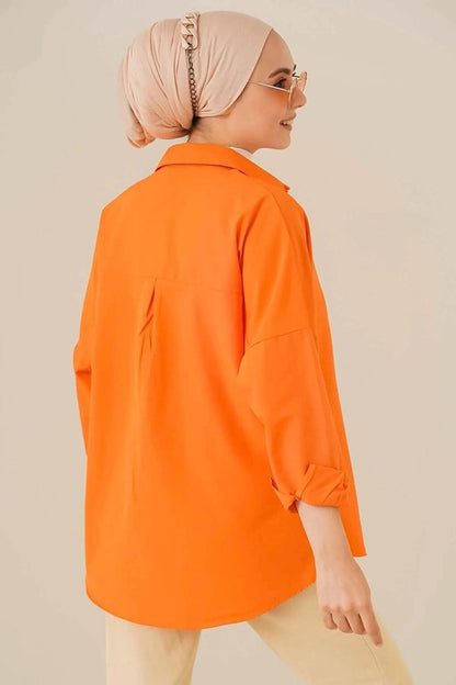 Women's Hijab Orange Wide Fit Long Basic Shirt HZL24W-BD139001