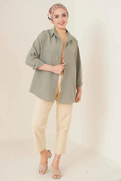 Women's Hijab Khaki Wide Fit Long Basic Shirt HZL24W-BD139001