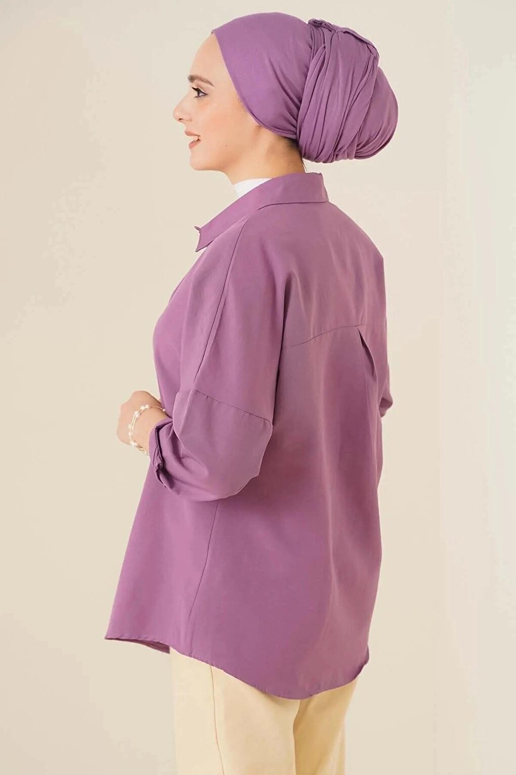 Women's Hijab Dark Lilac Wide Fit Long Basic Shirt HZL24W-BD139001