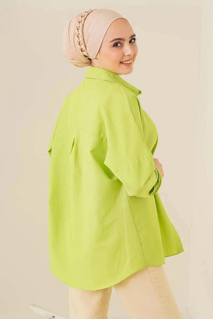 Women's Hijab Pistachio Green Wide Fit Long Basic Shirt HZL24W-BD139001