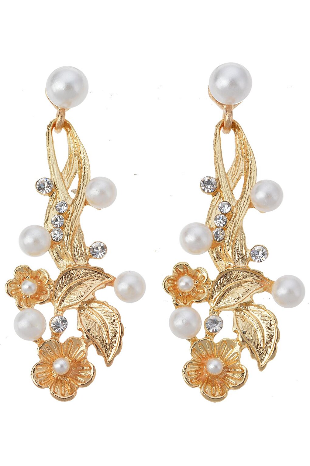 Leaf and Branch Figured Earrings with Pearls