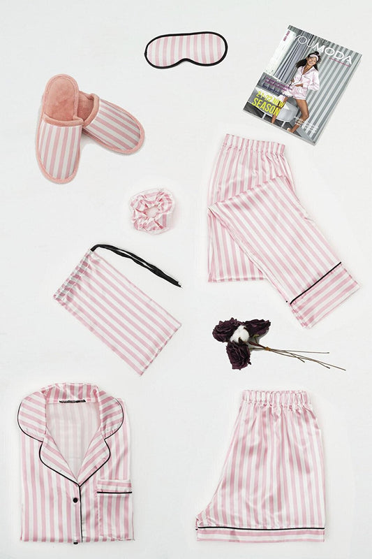 7-Piece Pink and White Striped Pajama Set