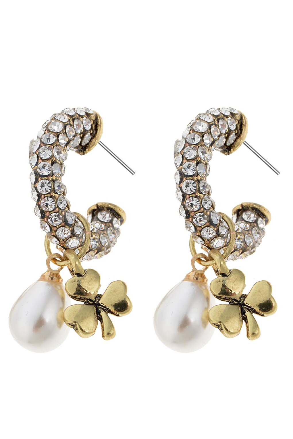 Pearl and Clover Figured Crystal Hoop Earrings