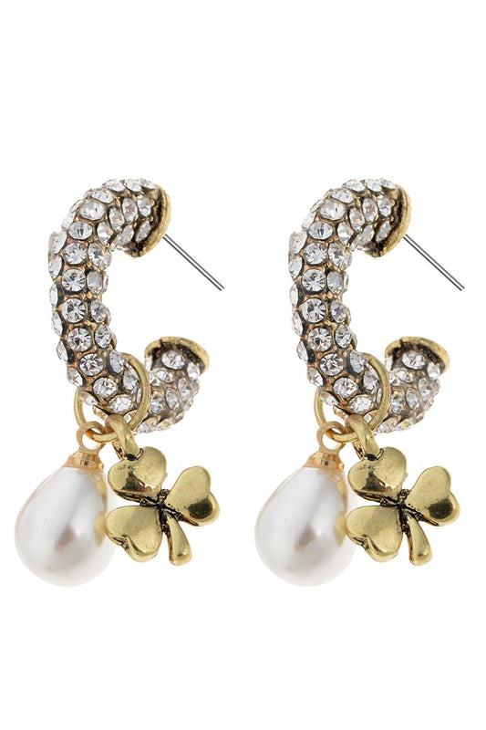 Pearl and Clover Figured Crystal Hoop Earrings