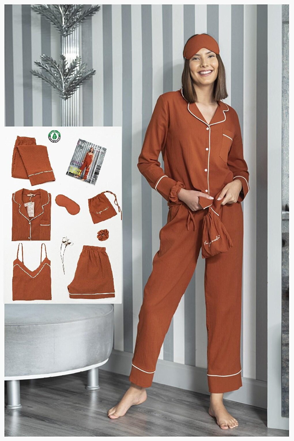 Organic 7-Piece White Pijama Set Tile