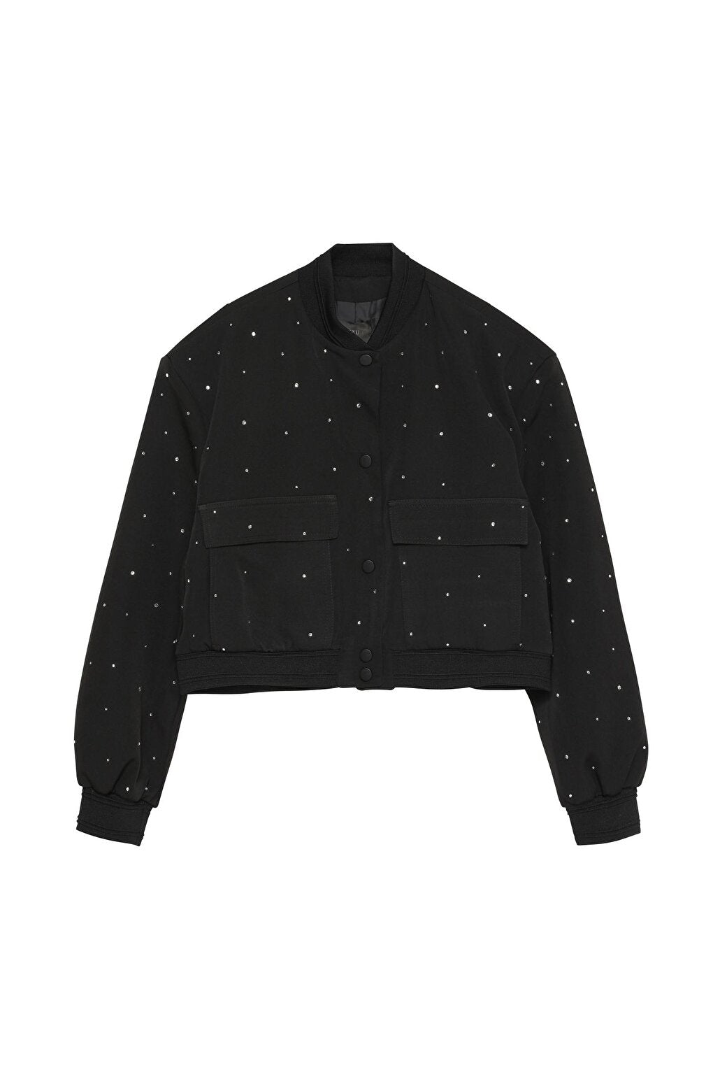 Stone Detailed Pocket Crop Jacket Black