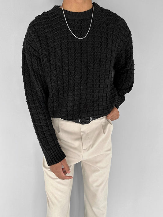 Oversize Square Knitted Patterned Sweater Black