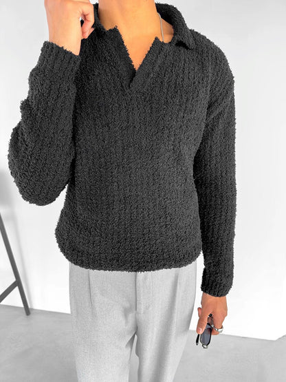 Oversize Soft Textured Knitted Sweater Black