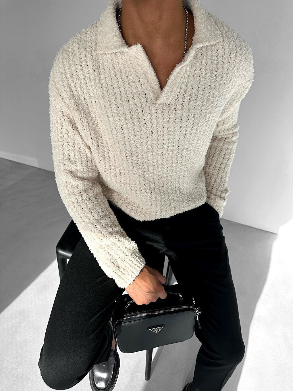 Oversize Soft Textured Knitted Sweater Cream