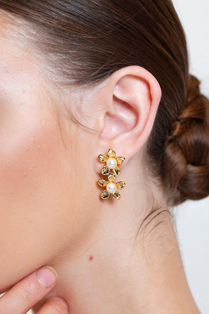 Gold Plated Daisy Earring Set of 2 with Pearls