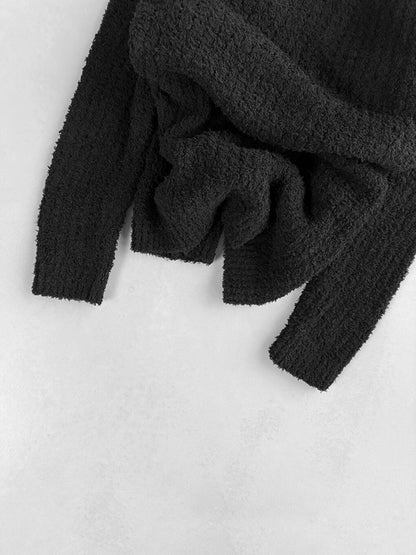 Oversize Soft Textured Knitted Sweater Black