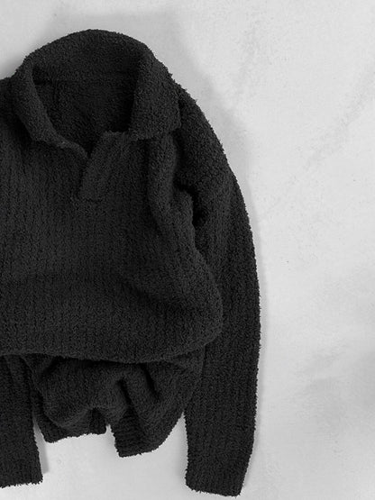 Oversize Soft Textured Knitted Sweater Black