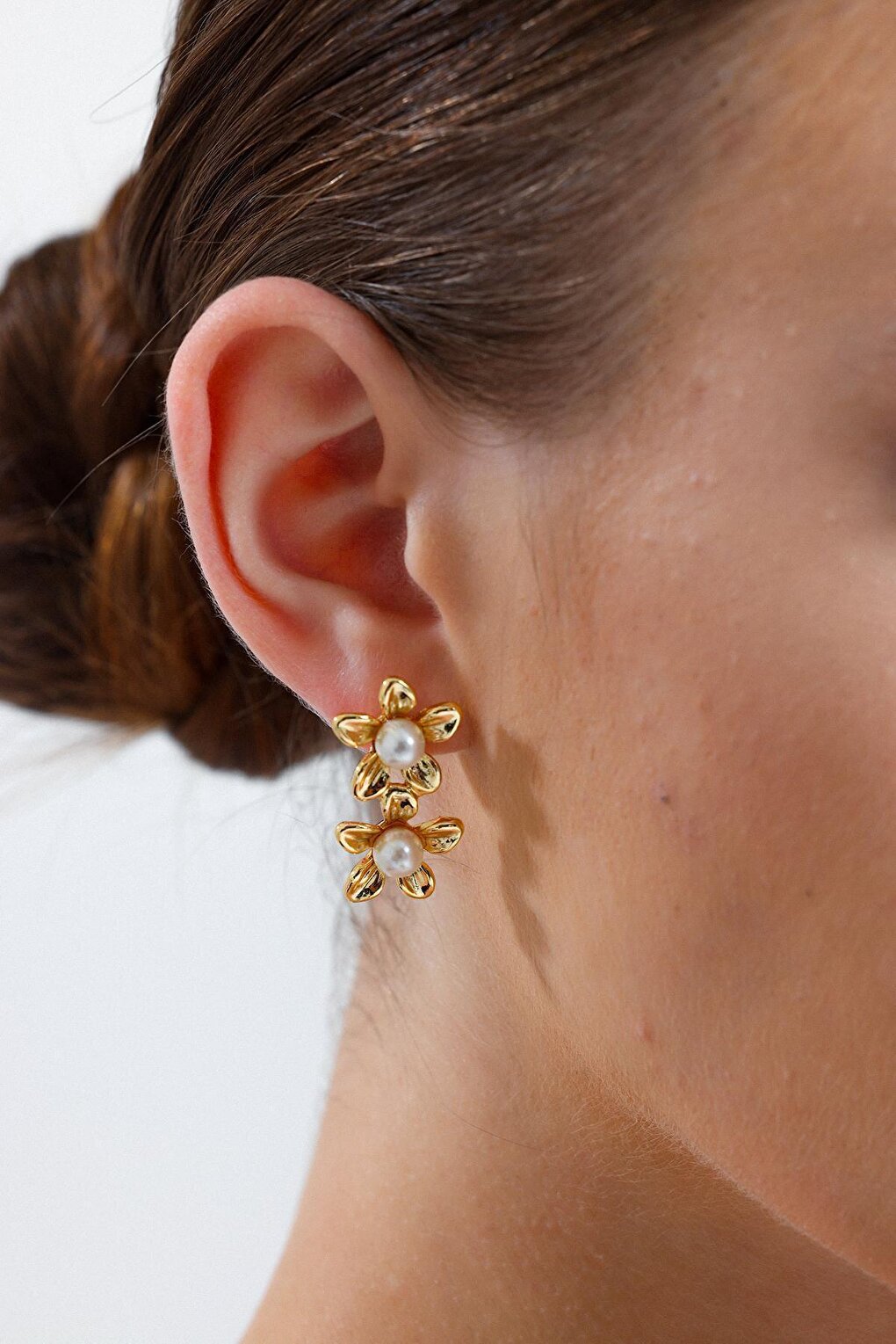 Gold Plated Daisy Earring Set of 2 with Pearls