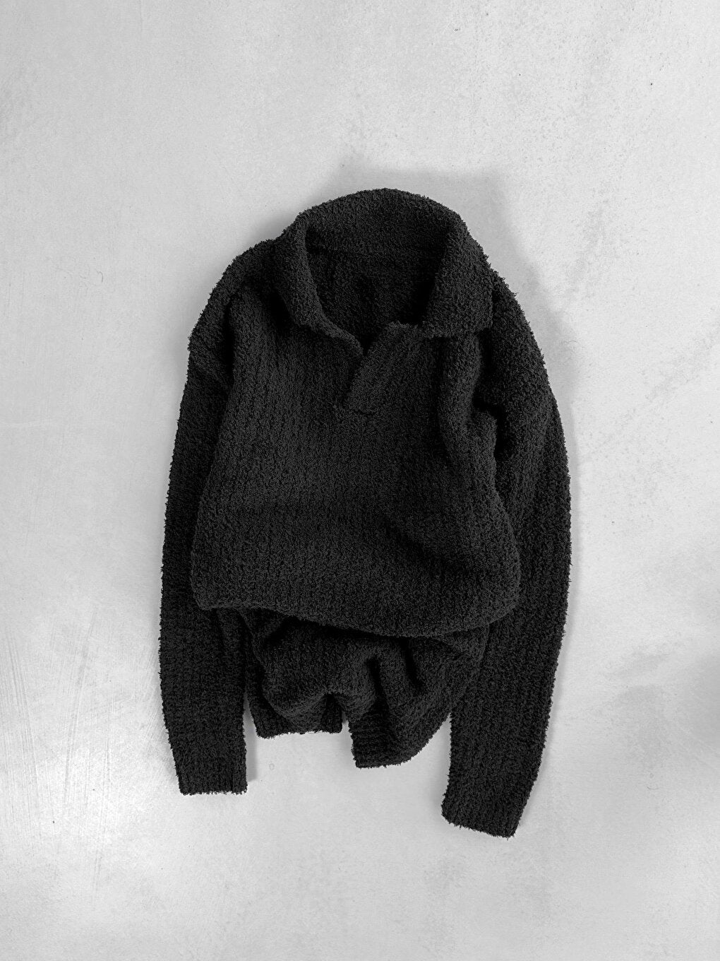 Oversize Soft Textured Knitted Sweater Black