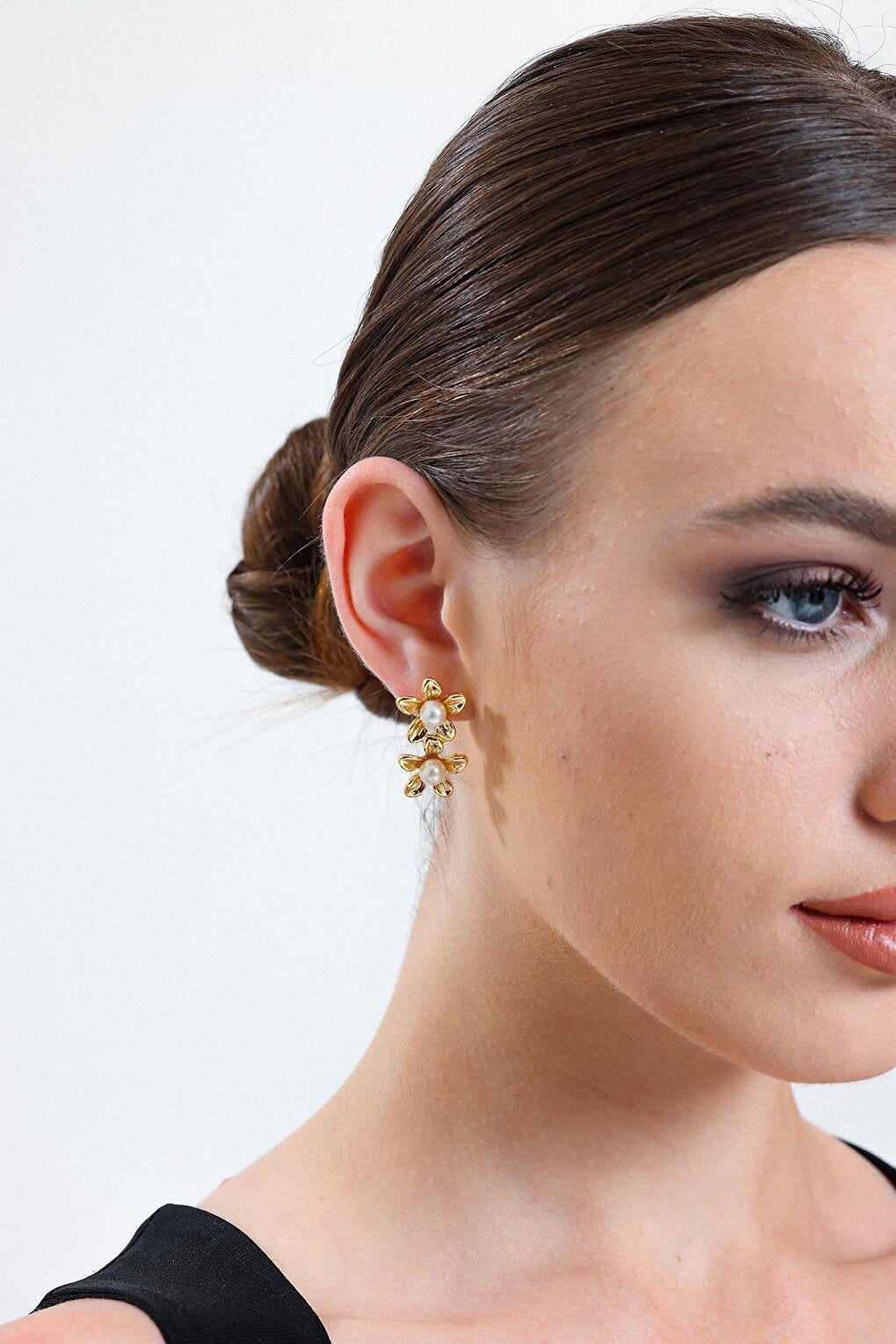 Gold Plated Daisy Earring Set of 2 with Pearls