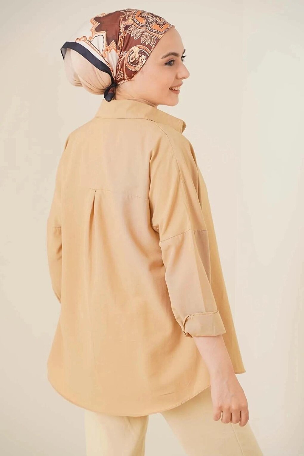 Women's Hijab Camel Wide Fit Long Basic Shirt HZL24W-BD139001