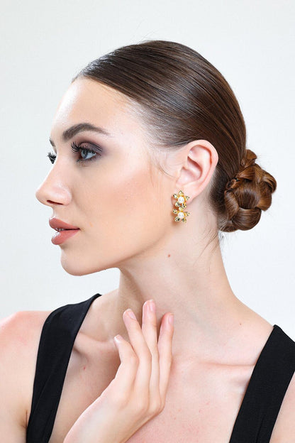 Gold Plated Daisy Earring Set of 2 with Pearls