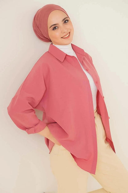 Women's Hijab Dusty Rose Wide Fit Long Basic Shirt HZL24W-BD139001