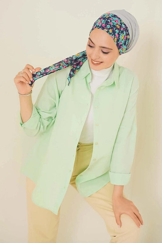 Women's Hijab Light Green Wide Fit Long Basic Shirt HZL24W-BD139001