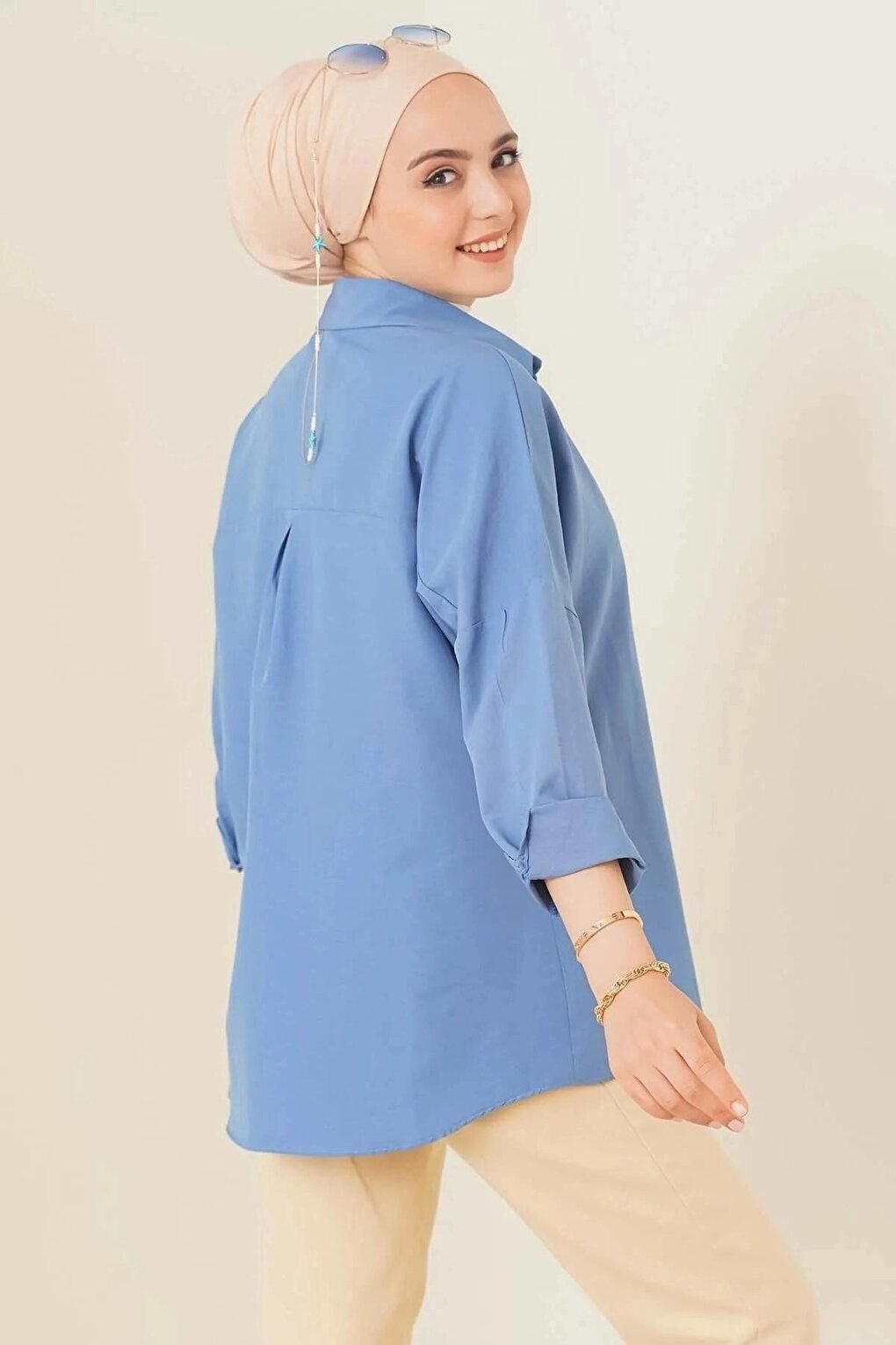 Women's Hijab Indigo Blue Wide Fit Long Basic Shirt HZL24W-BD139001