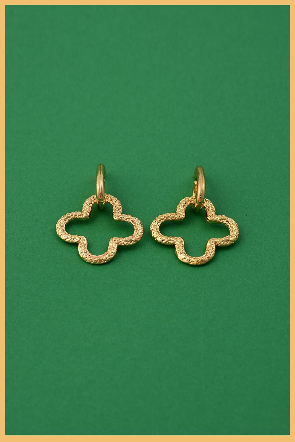 Gold Plated Clover Shaped Dangle Earrings