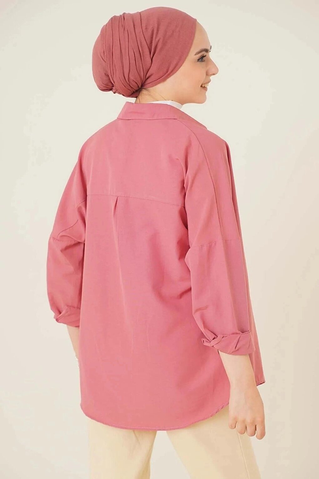 Women's Hijab Dusty Rose Wide Fit Long Basic Shirt HZL24W-BD139001