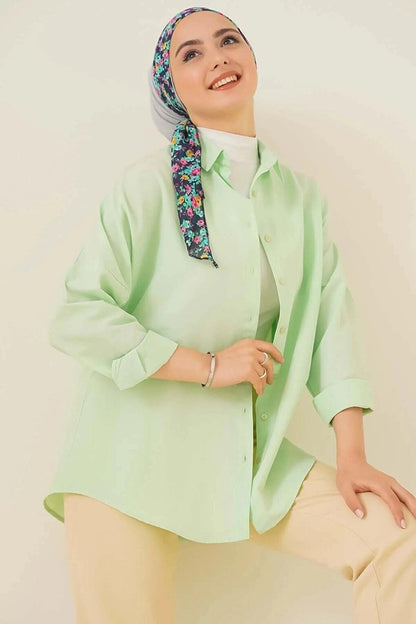 Women's Hijab Light Green Wide Fit Long Basic Shirt HZL24W-BD139001