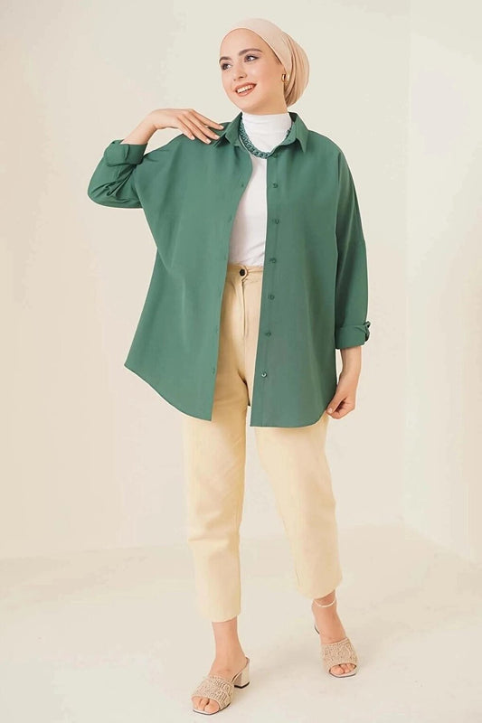 Women's Hijab Emerald Green Wide Fit Long Basic Shirt HZL24W-BD139001